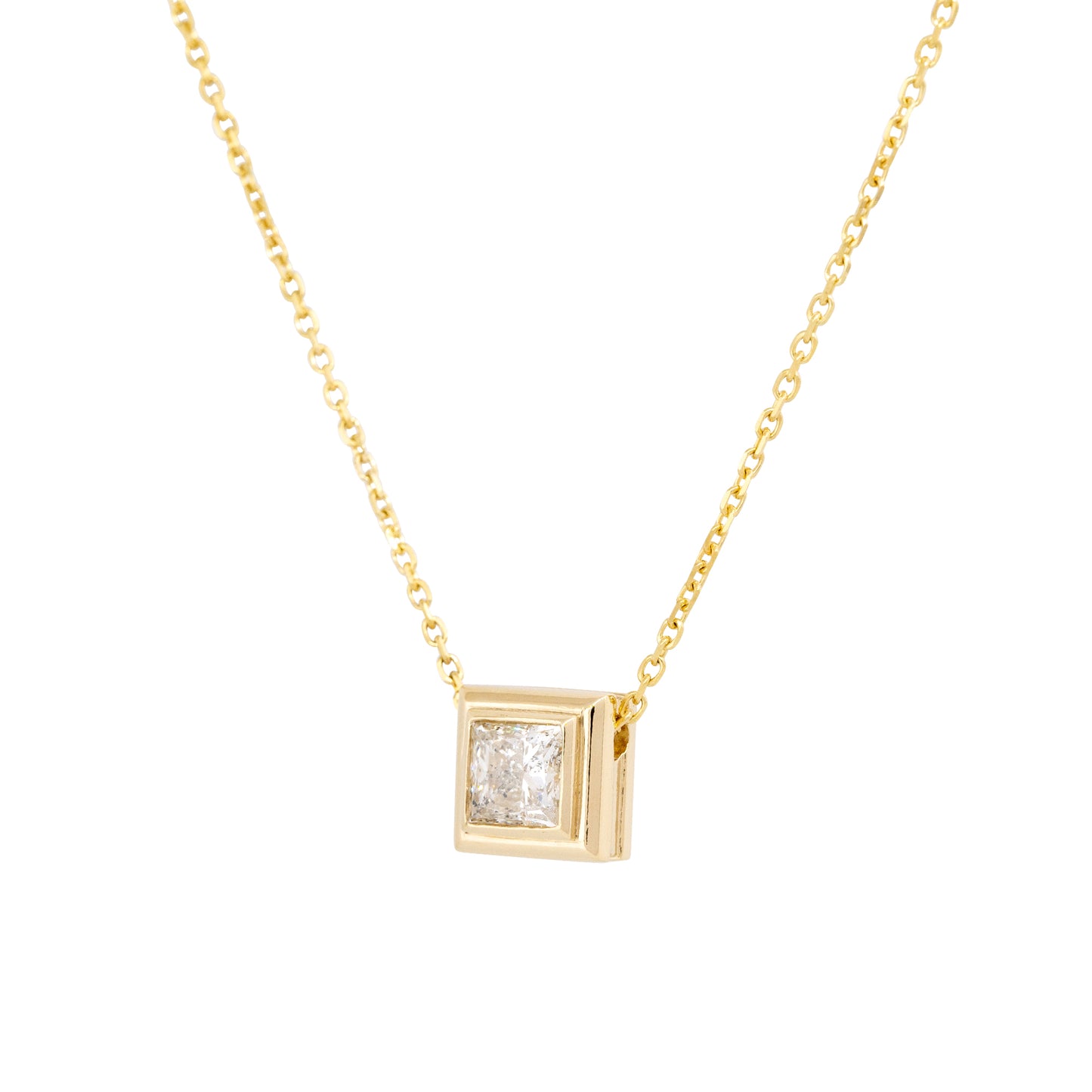 14k Yellow Gold 0.99ctw Princess Cut Floating Diamond Necklace