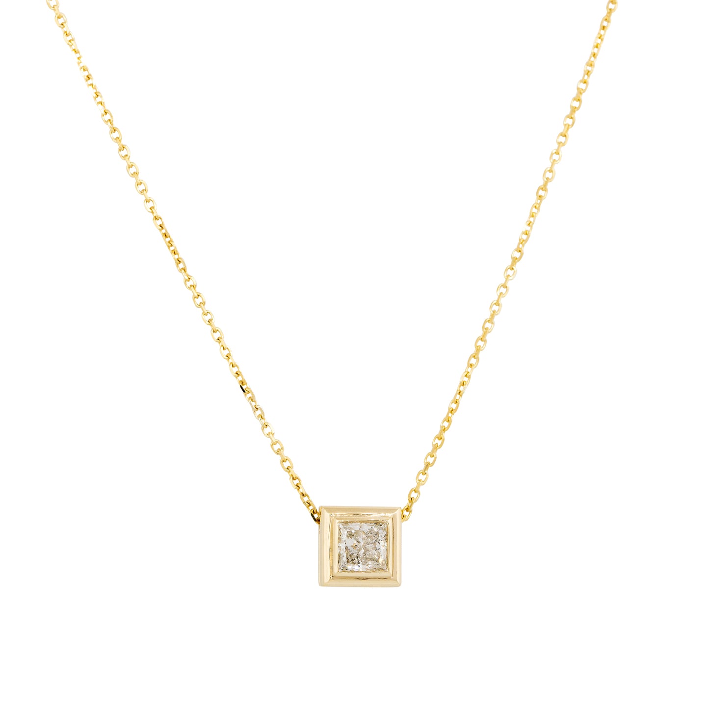 14k Yellow Gold 0.99ctw Princess Cut Floating Diamond Necklace