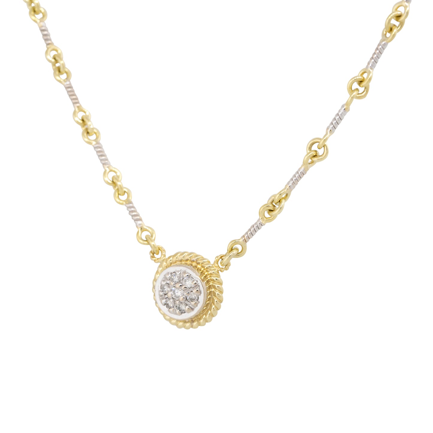 18k Two-Tone Gold 0.12ctw Diamond Pave Link-Style Pendant Necklace