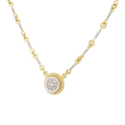 18k Two-Tone Gold 0.12ctw Diamond Pave Link-Style Pendant Necklace