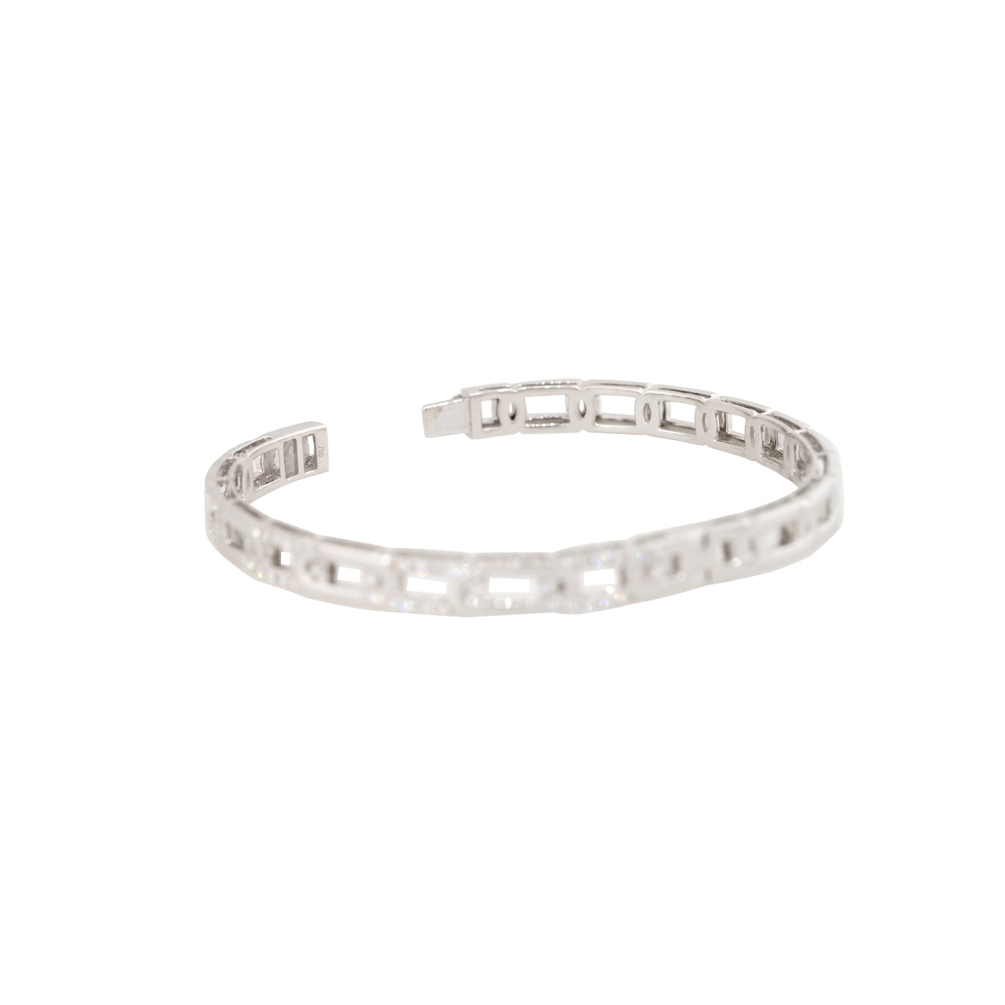 18k White Gold 1.05ctw Pave Diamond Interlocking Link-Style Bangle Bracelet