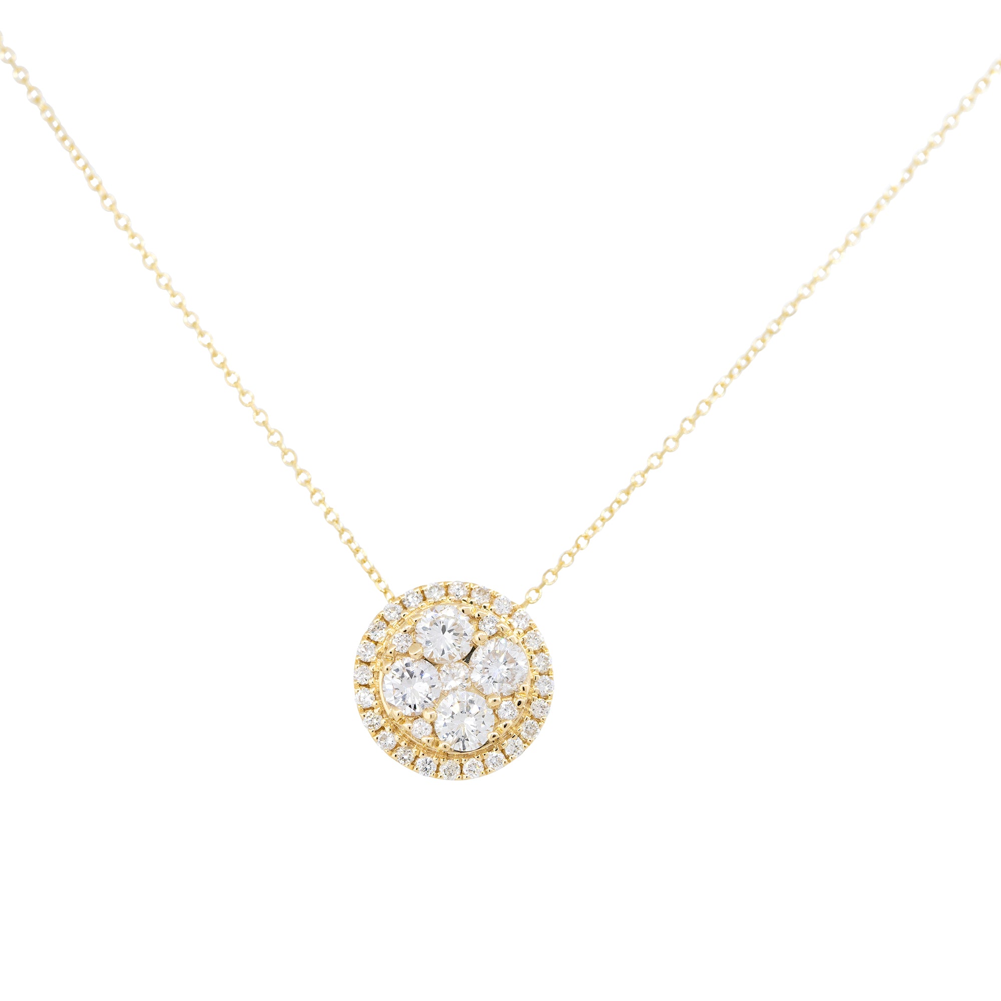 18k Yellow Gold 1.05ctw Cluster Diamond Round Pendant Necklace