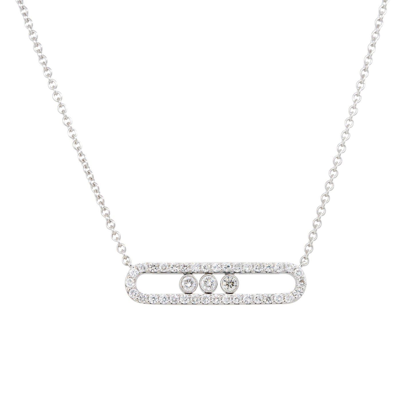 18k White Gold 0.70ctw Floating Diamond Oval Link Pendant Necklace
