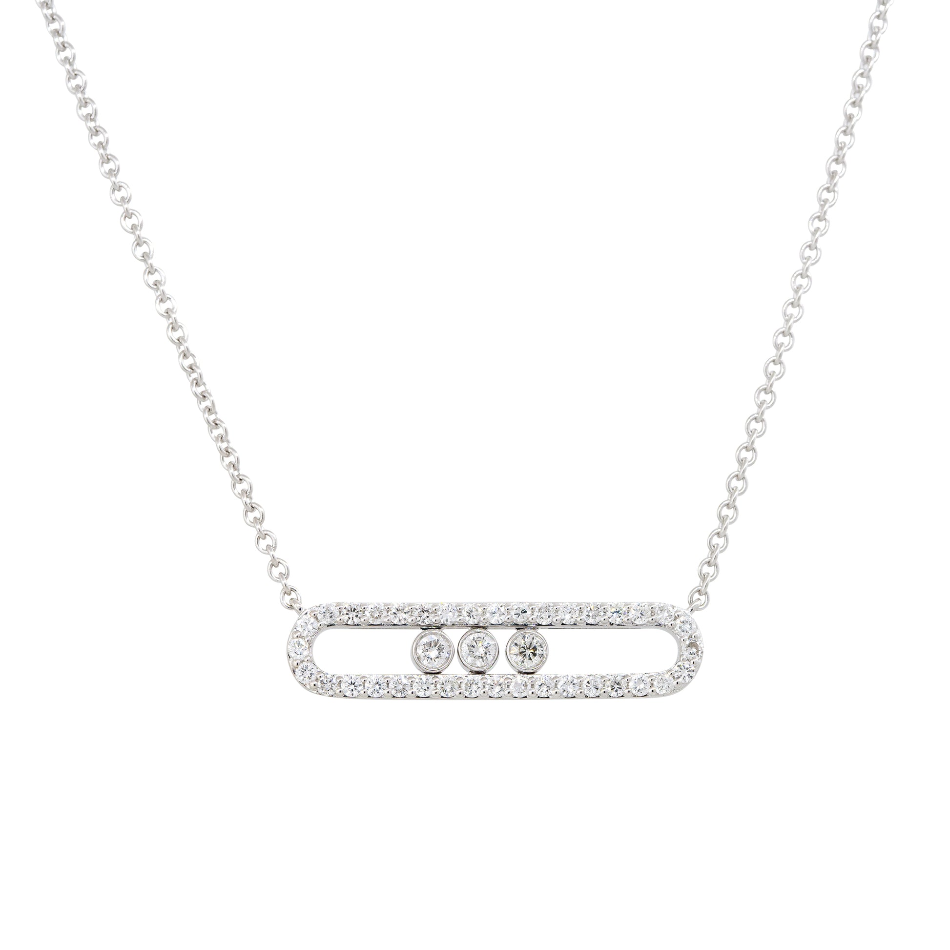 18k White Gold 0.70ctw Floating Diamond Oval Link Pendant Necklace