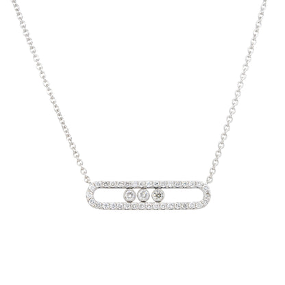 18k White Gold 0.70ctw Floating Diamond Oval Link Pendant Necklace