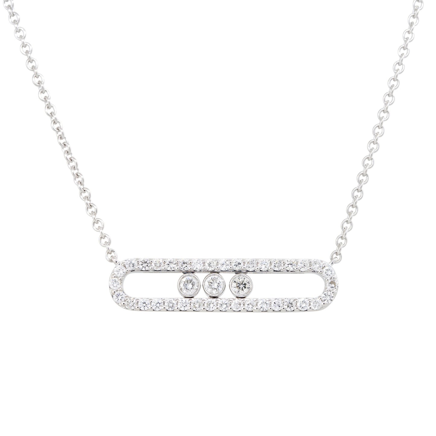 18k White Gold 0.70ctw Floating Diamond Oval Link Pendant Necklace