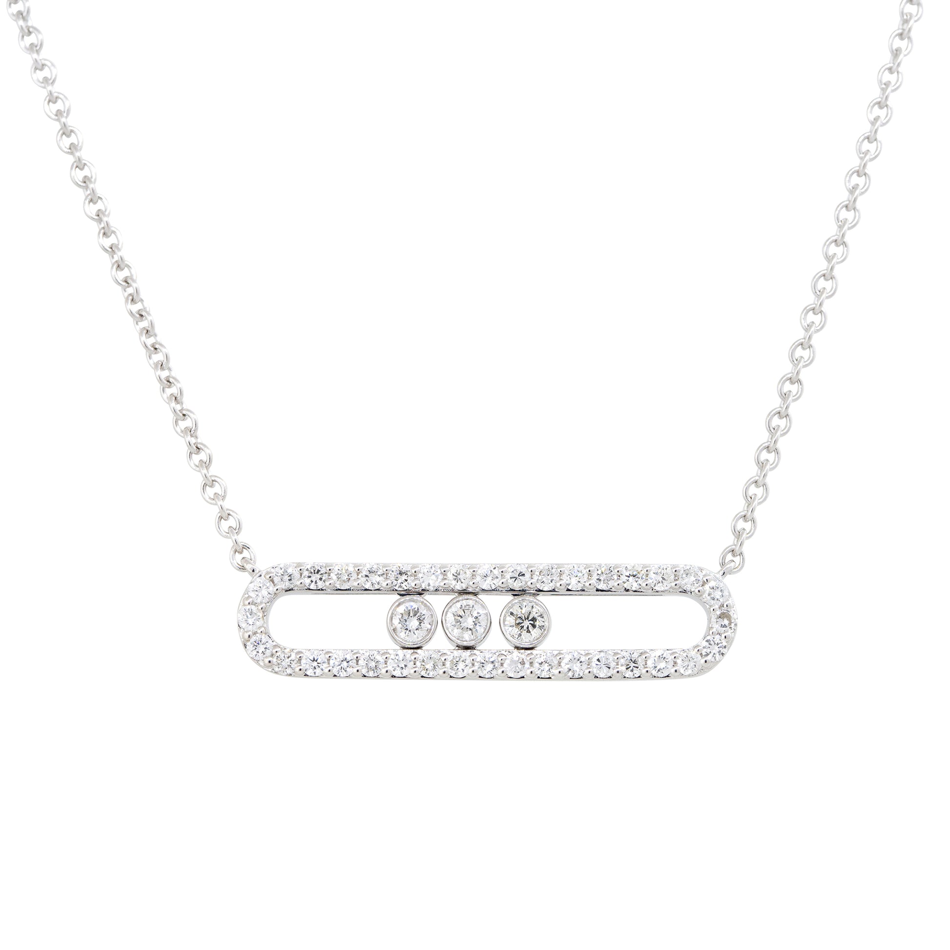 18k White Gold 0.70ctw Floating Diamond Oval Link Pendant Necklace