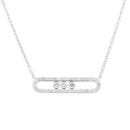 18k White Gold 0.70ctw Floating Diamond Oval Link Pendant Necklace