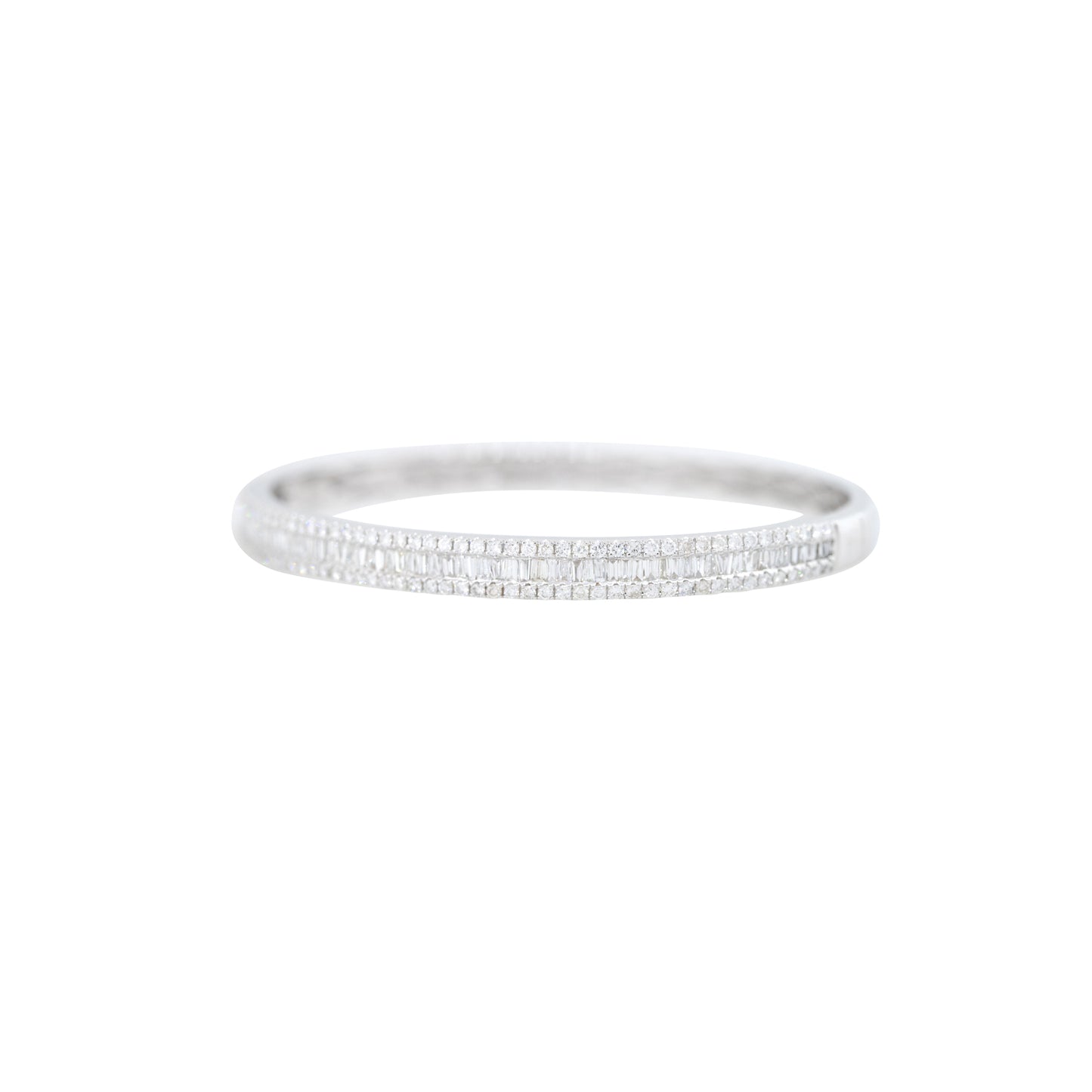 18k White Gold 2.42ctw Round Brilliant & Baguette Cut Diamond Bangle Bracelet