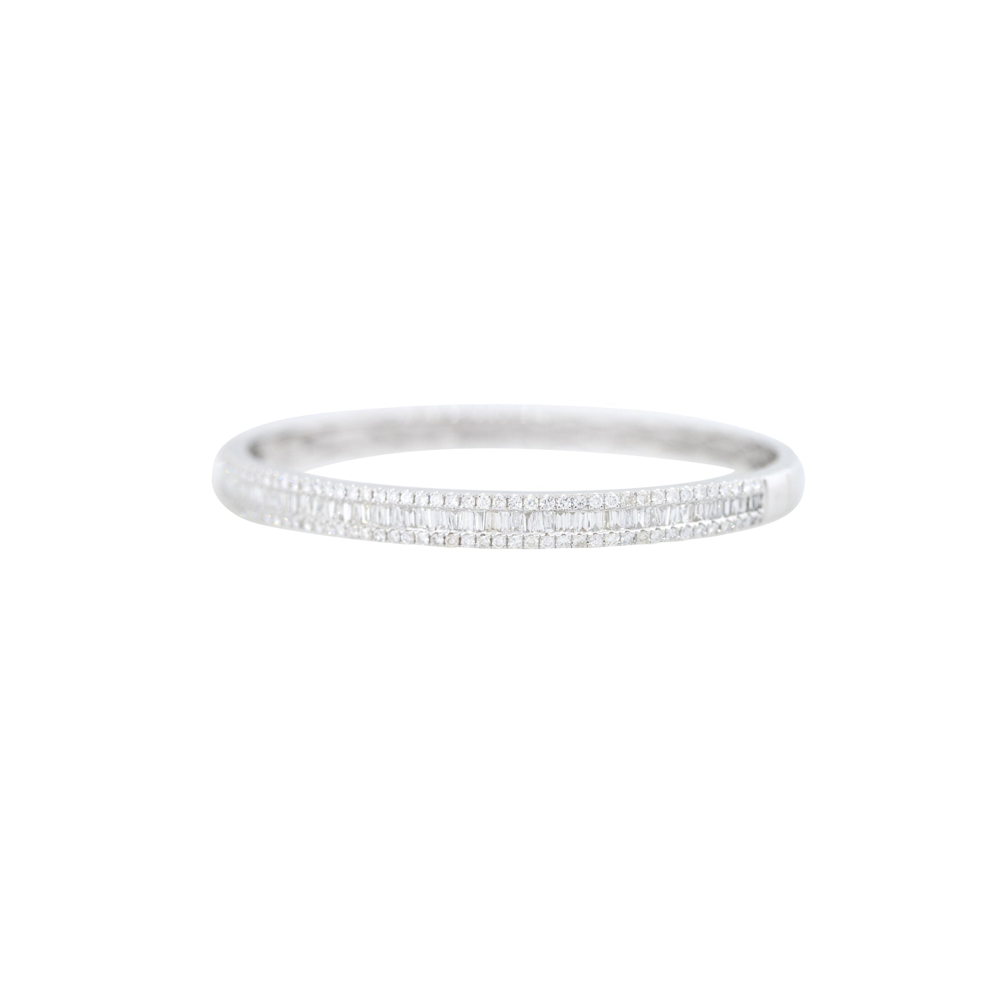 18k White Gold 2.42ctw Round Brilliant & Baguette Cut Diamond Bangle Bracelet