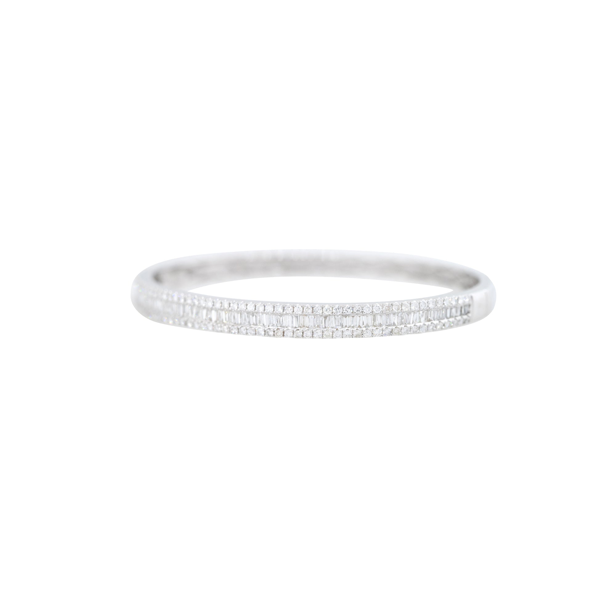 18k White Gold 2.42ctw Round Brilliant & Baguette Cut Diamond Bangle Bracelet