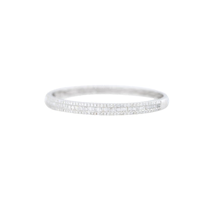 18k White Gold 2.42ctw Round Brilliant & Baguette Cut Diamond Bangle Bracelet