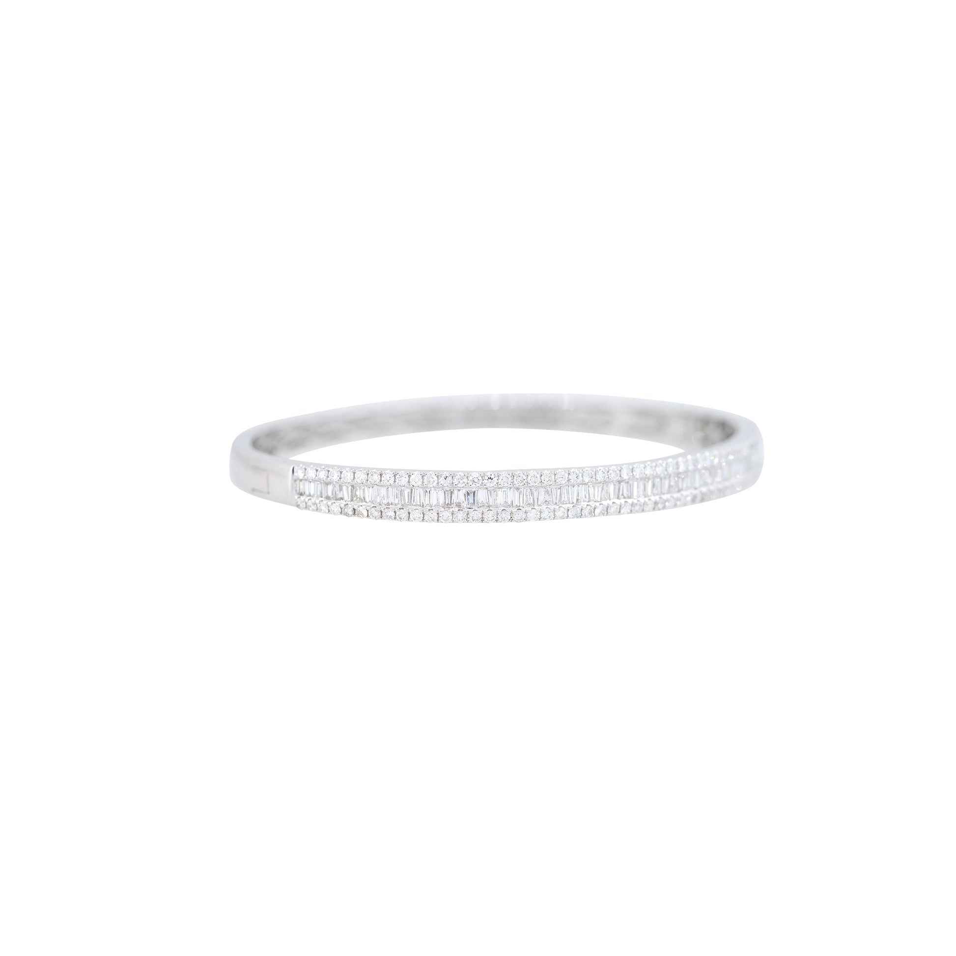 18k White Gold 2.42ctw Round Brilliant & Baguette Cut Diamond Bangle Bracelet