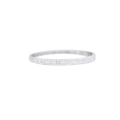 18k White Gold 2.42ctw Round Brilliant & Baguette Cut Diamond Bangle Bracelet