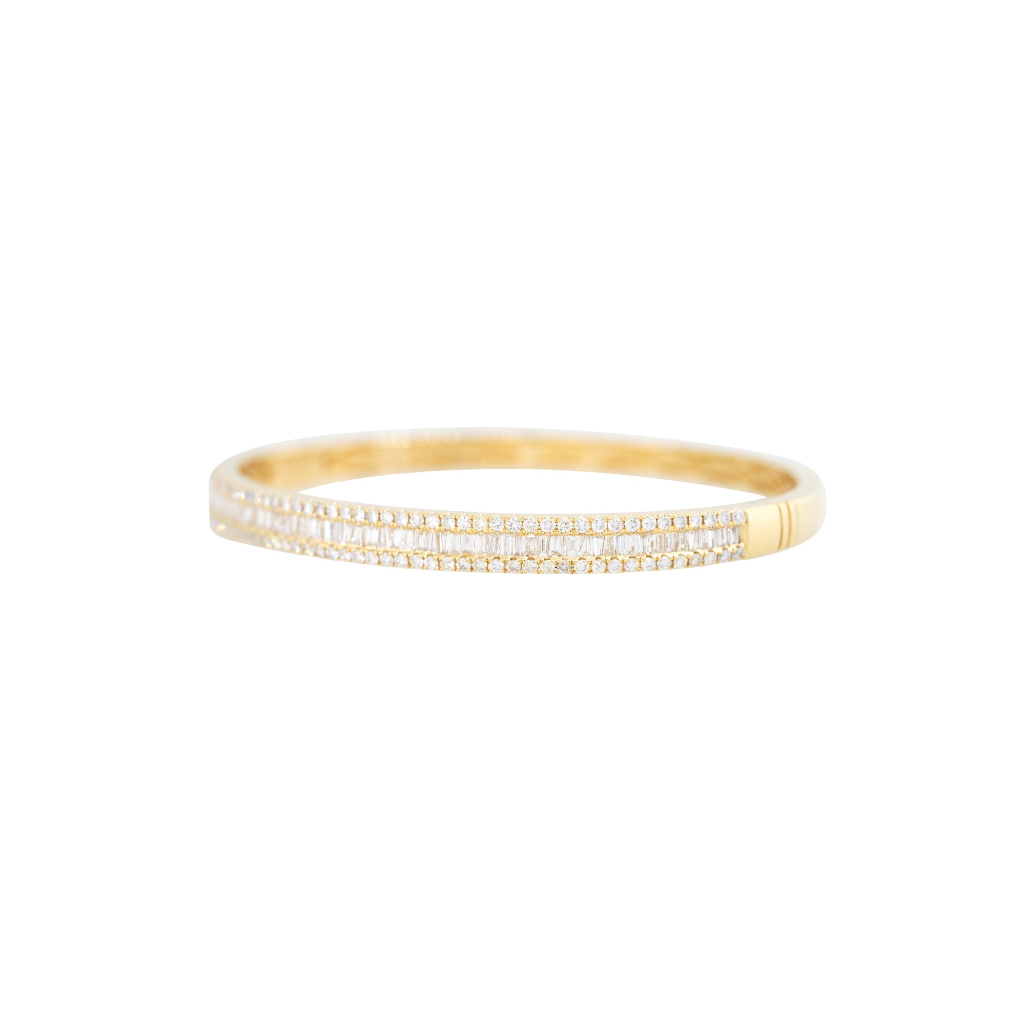 18k Yellow Gold 2.42ctw Round Brilliant & Baguette Cut Diamond Bangle Bracelet