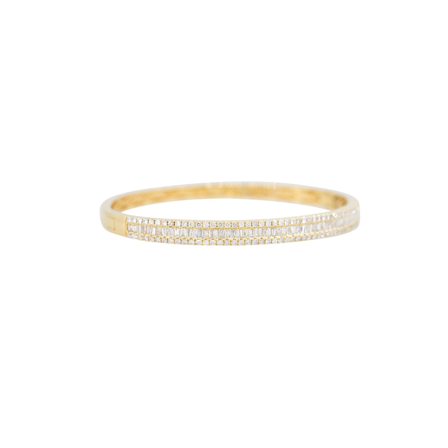 18k Yellow Gold 2.42ctw Round Brilliant & Baguette Cut Diamond Bangle Bracelet