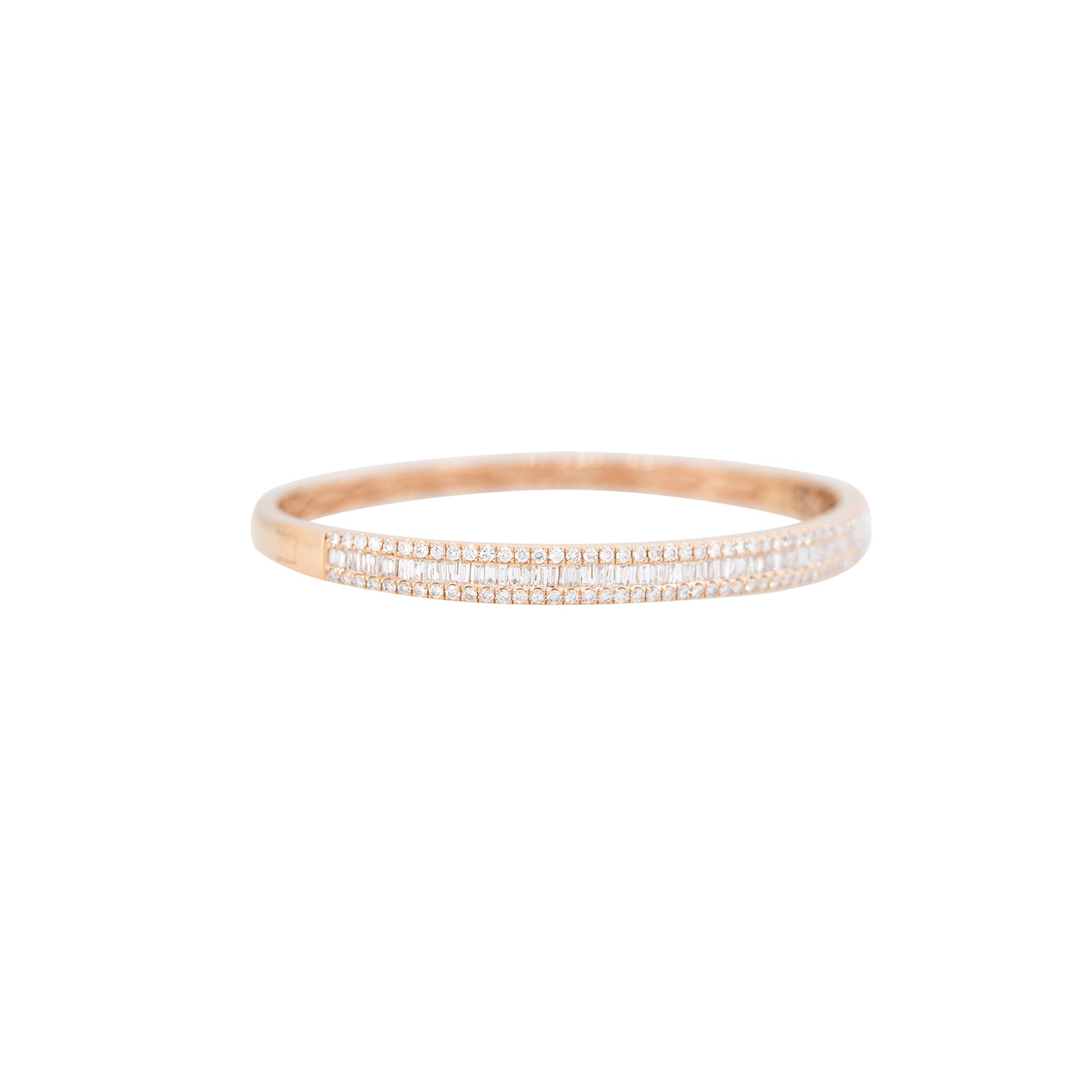 18k Rose Gold 2.42ctw Round Brilliant & Baguette Cut Diamond Bangle Bracelet
