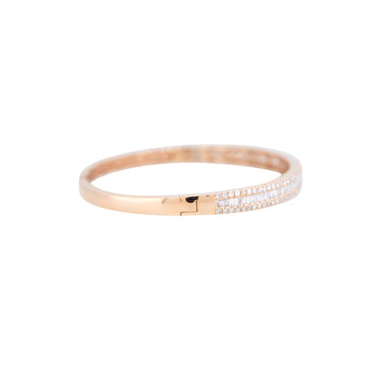 18k Rose Gold 2.42ctw Round Brilliant & Baguette Cut Diamond Bangle Bracelet