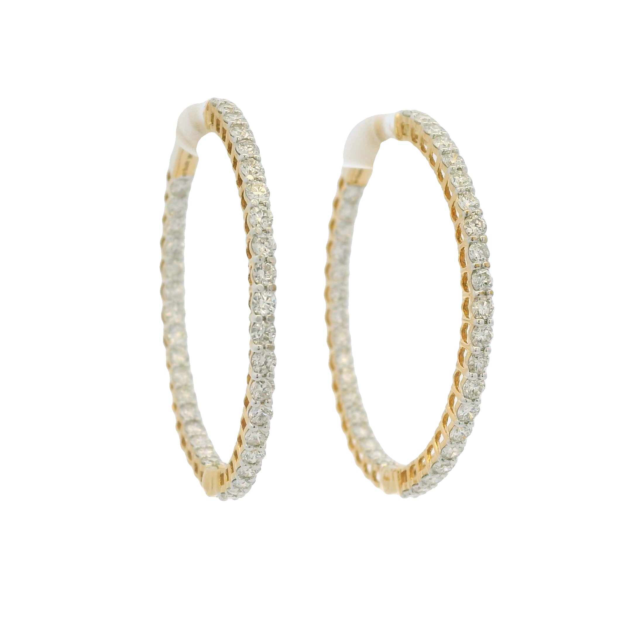 14k Yellow Gold Natural 2.35 Carat Diamond Inside-Out Hoop Earrings