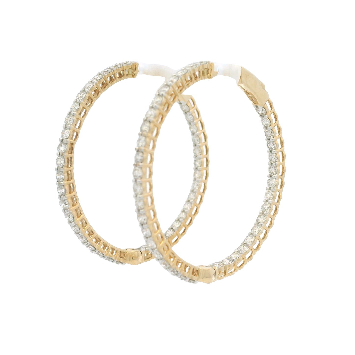 14k Yellow Gold Natural 2.35 Carat Diamond Inside-Out Hoop Earrings