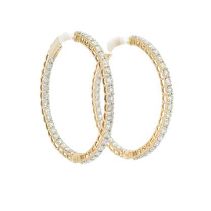 14k Yellow Gold Natural 2.35 Carat Diamond Inside-Out Hoop Earrings