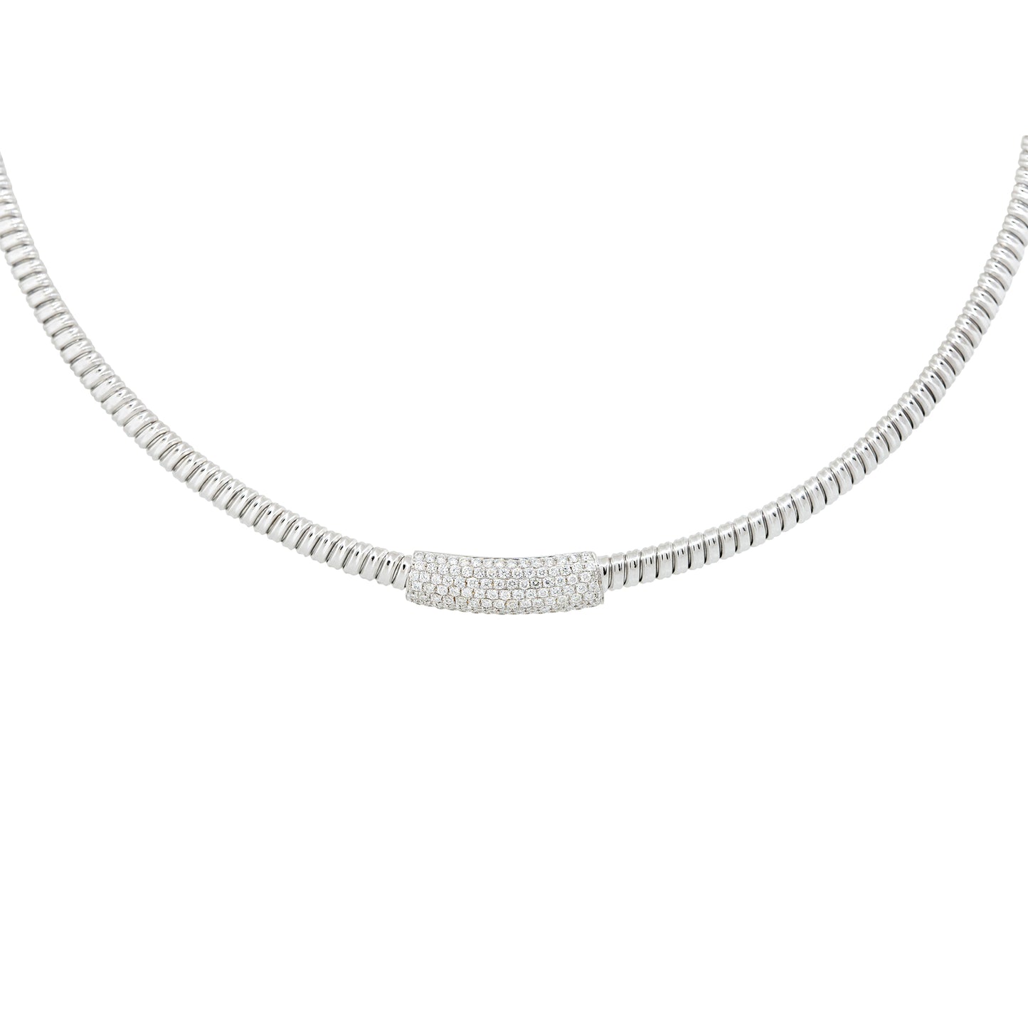 18k White Gold 0.60ctw Diamond Bar Ribbed Collar Necklace