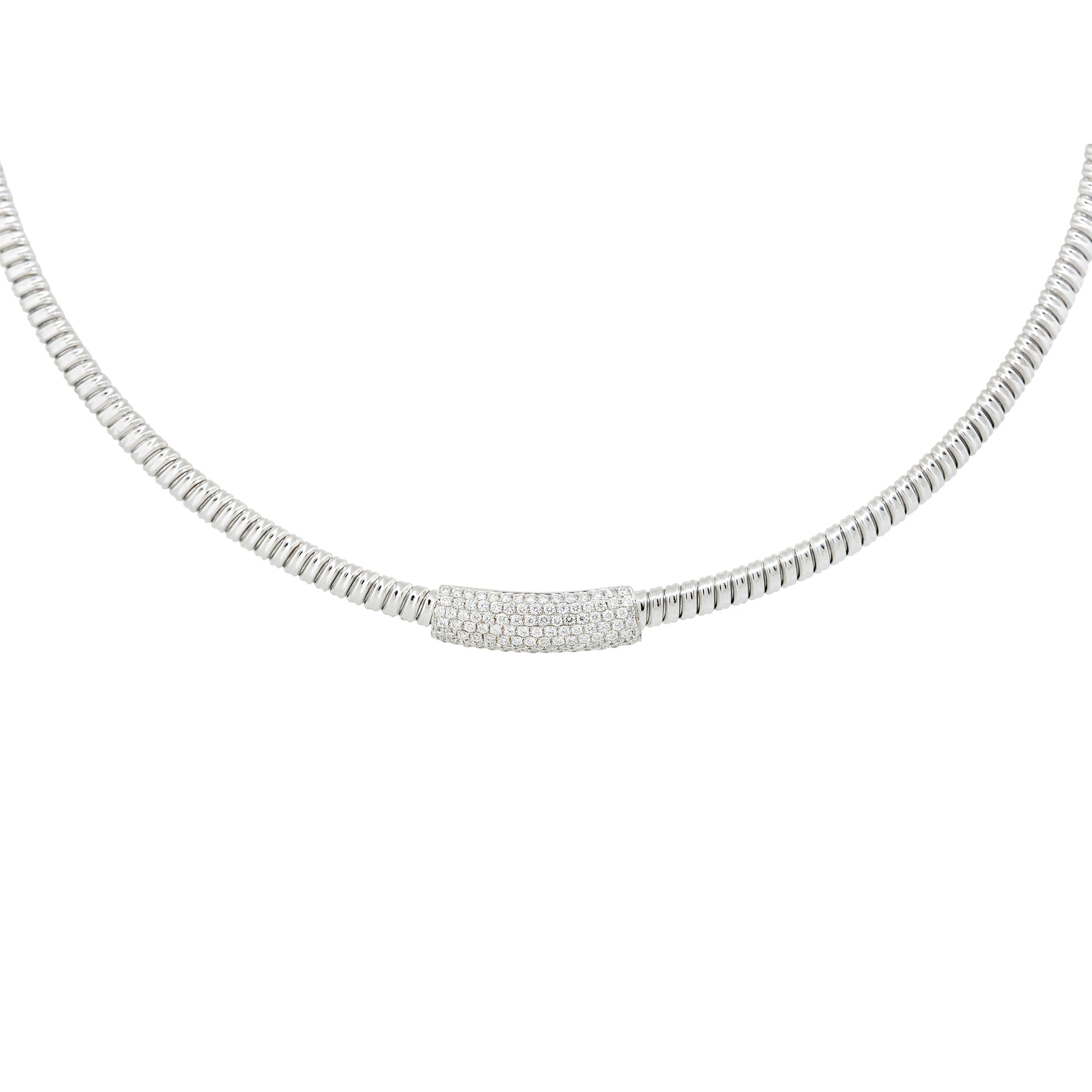 18k White Gold 0.60ctw Diamond Bar Ribbed Collar Necklace