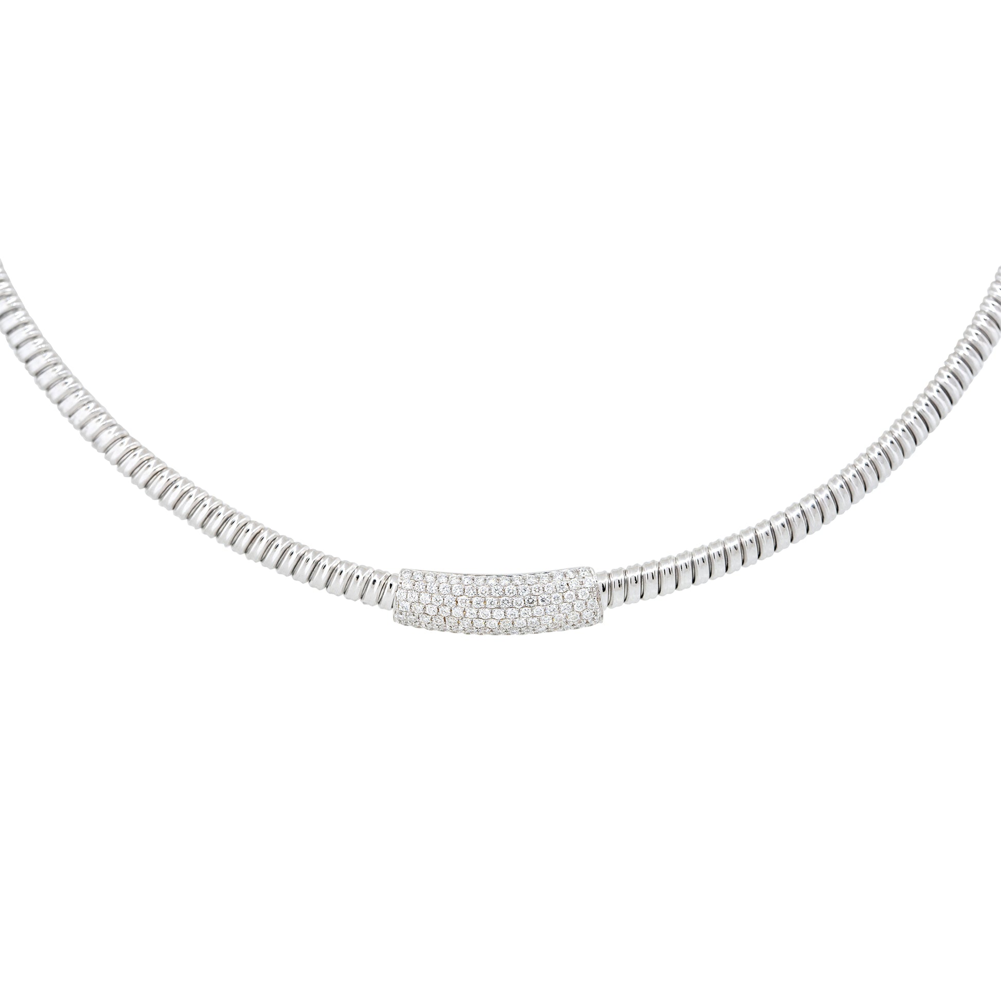 18k White Gold 0.60ctw Diamond Bar Ribbed Collar Necklace