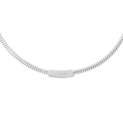 18k White Gold 0.60ctw Diamond Bar Ribbed Collar Necklace