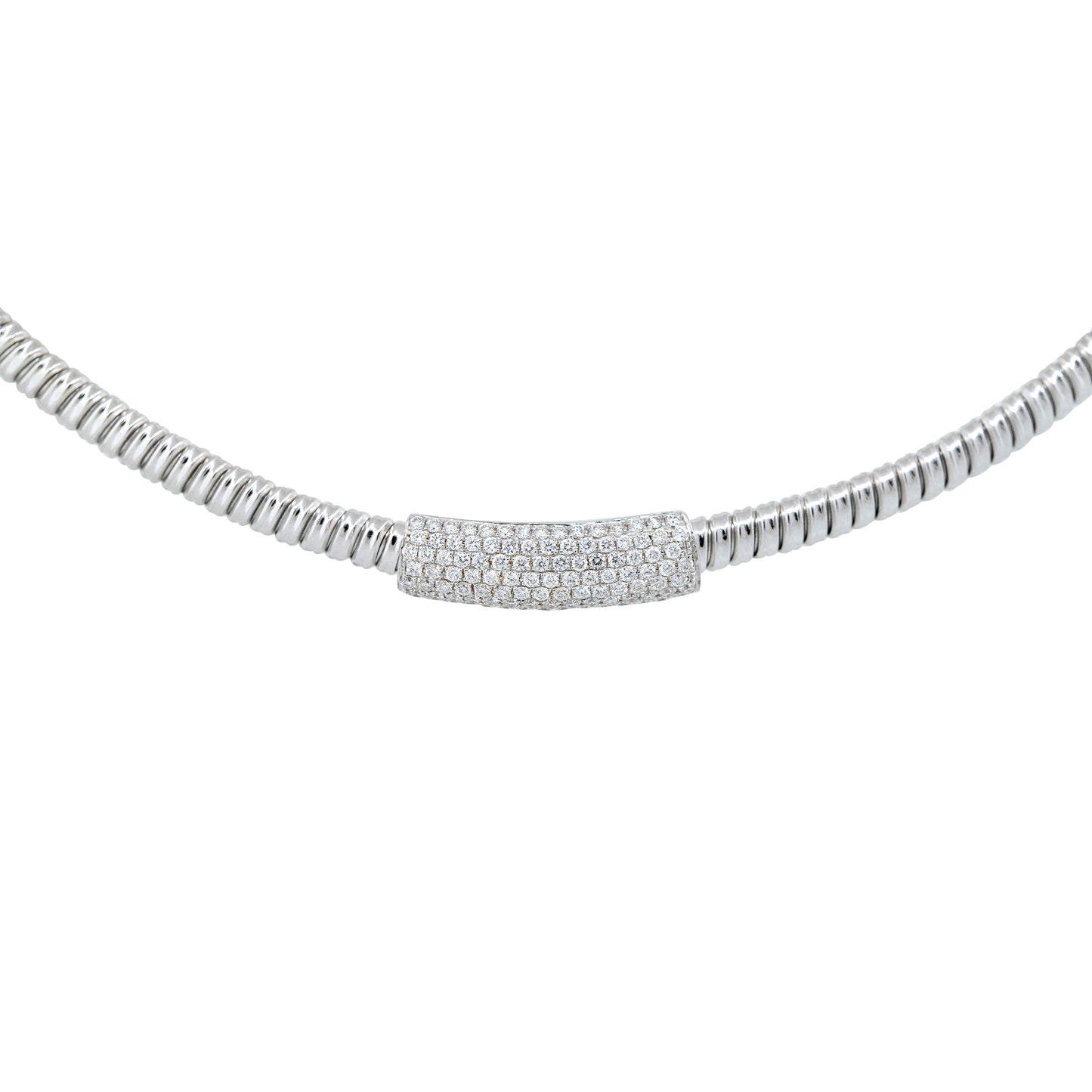 18k White Gold 0.60ctw Diamond Bar Ribbed Collar Necklace