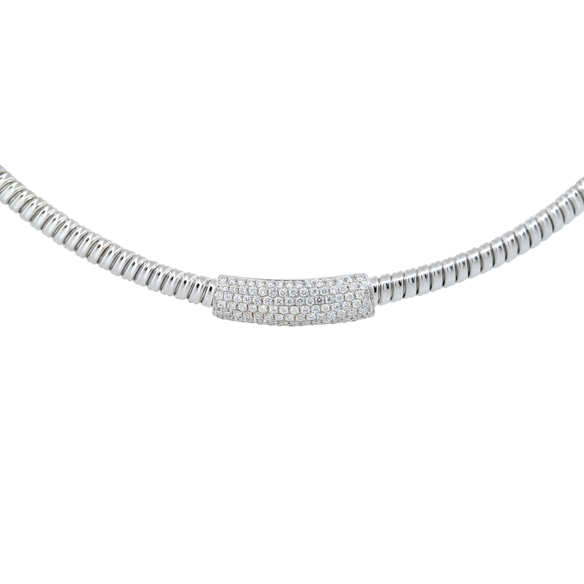 18k White Gold 0.60ctw Diamond Bar Ribbed Collar Necklace