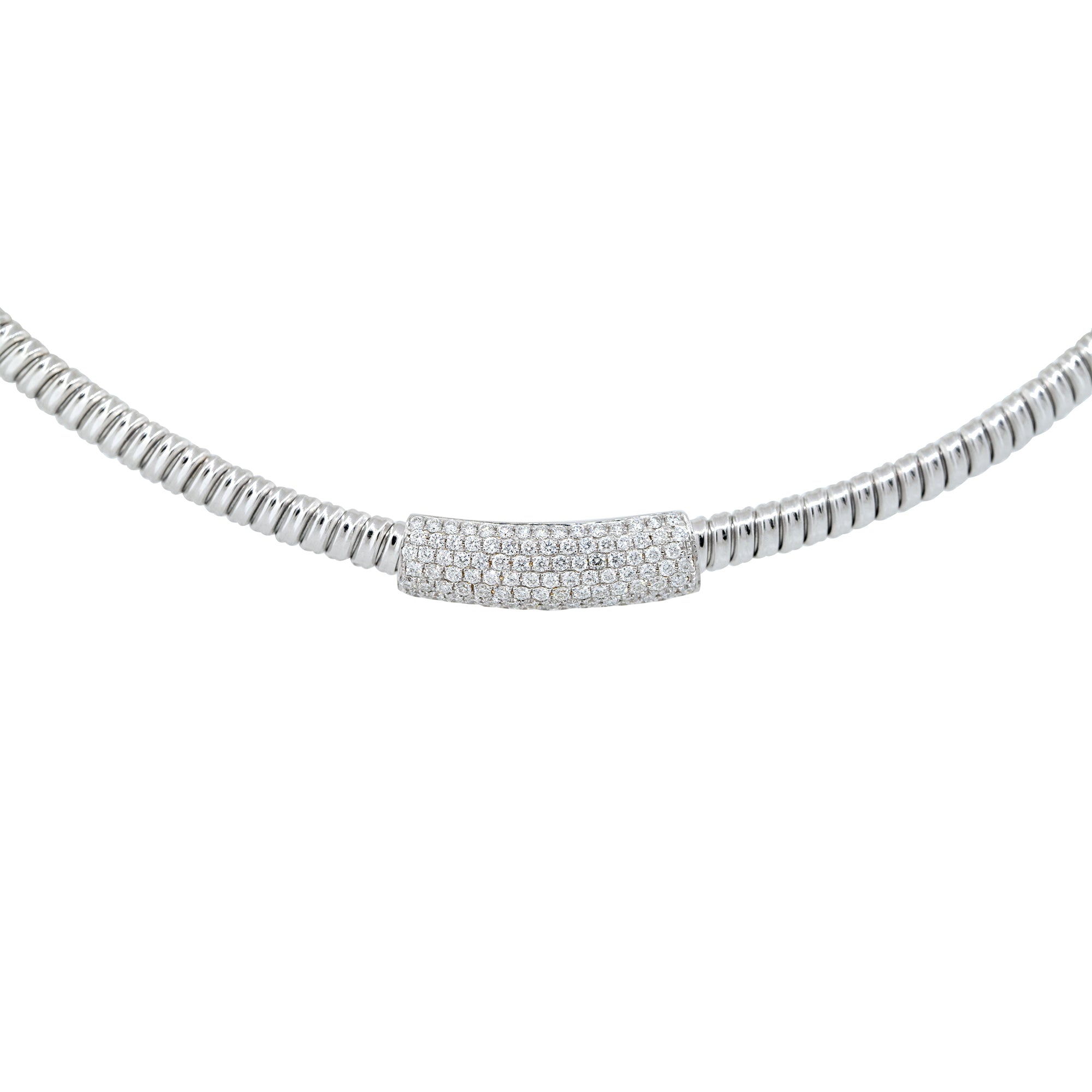 18k White Gold 0.60ctw Diamond Bar Ribbed Collar Necklace