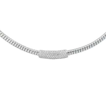 18k White Gold 0.60ctw Diamond Bar Ribbed Collar Necklace