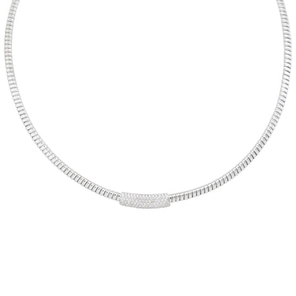 18k White Gold 0.60ctw Diamond Bar Ribbed Collar Necklace