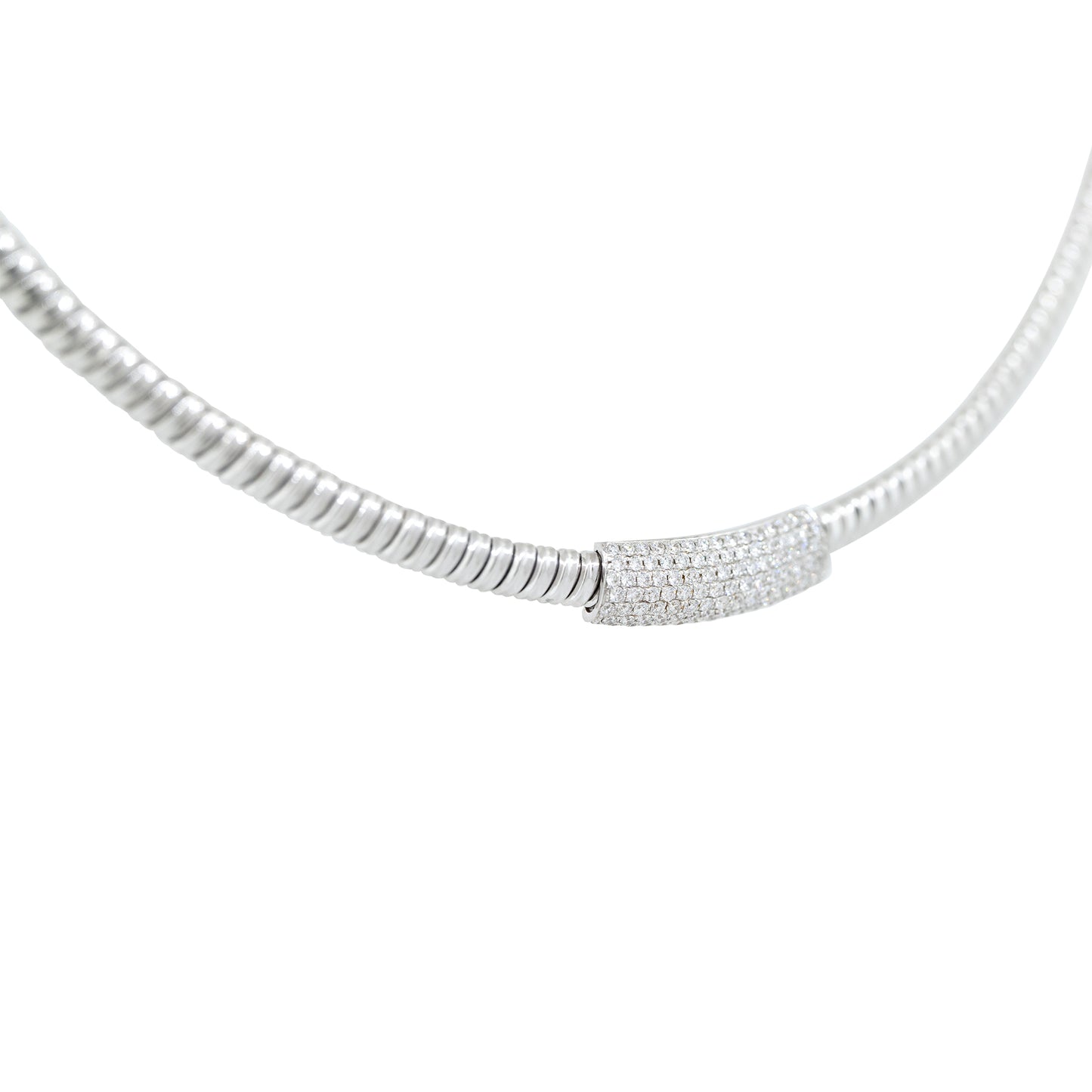 18k White Gold 0.60ctw Diamond Bar Ribbed Collar Necklace