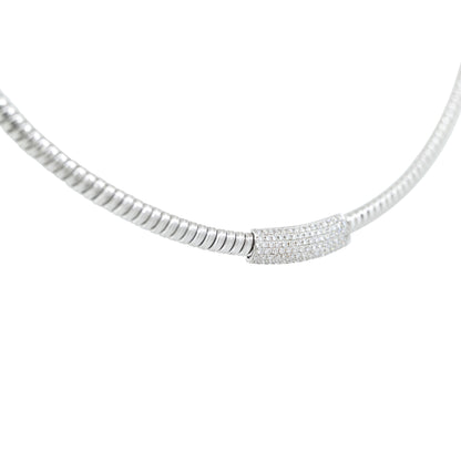 18k White Gold 0.60ctw Diamond Bar Ribbed Collar Necklace