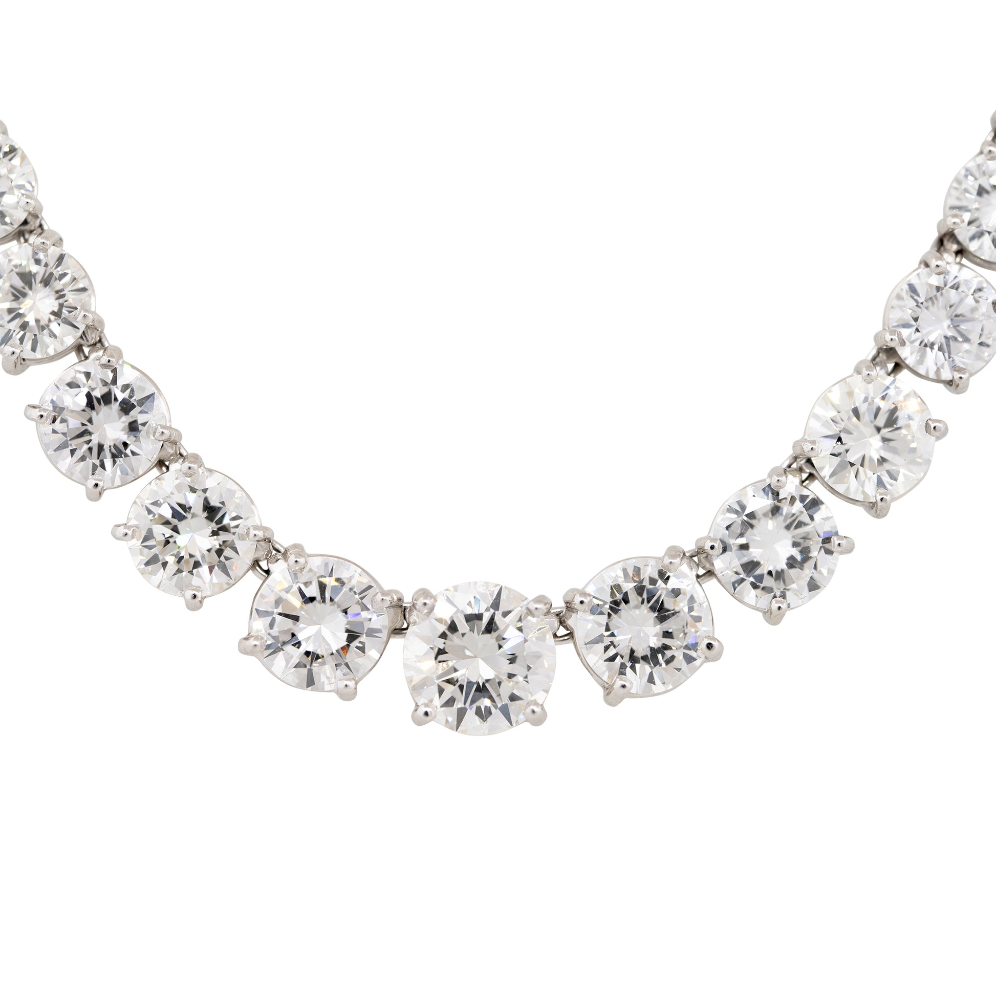 Platinum Natural 28.71 Carat Round Brilliant Cut Graduated Diamond Tennis Necklace