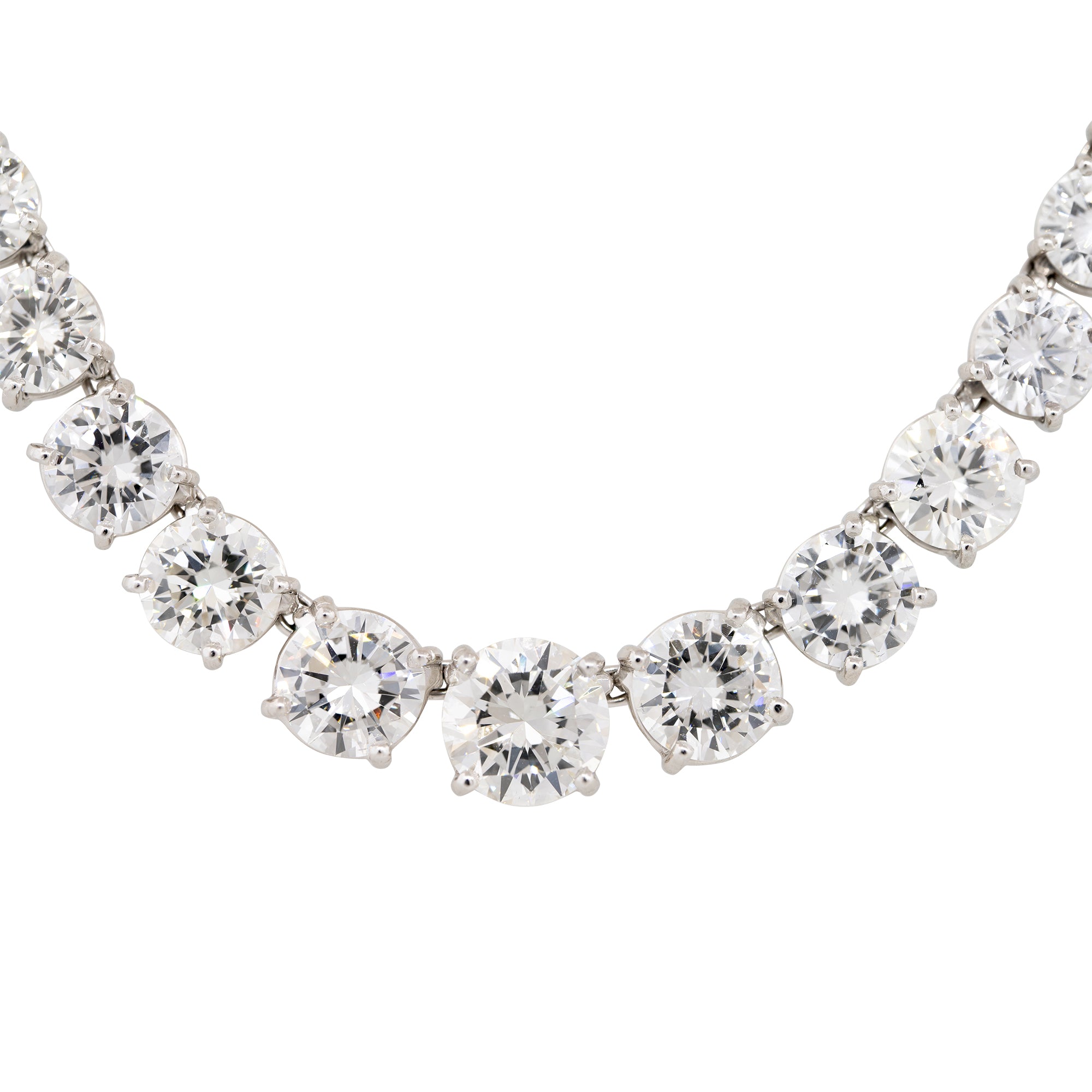 Platinum Natural 28.71 Carat Round Brilliant Cut Graduated Diamond Tennis Necklace