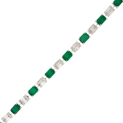 18k White Gold Natural 2.8 Carat Diamond Mosaic & Emerald Alternating Bracelet