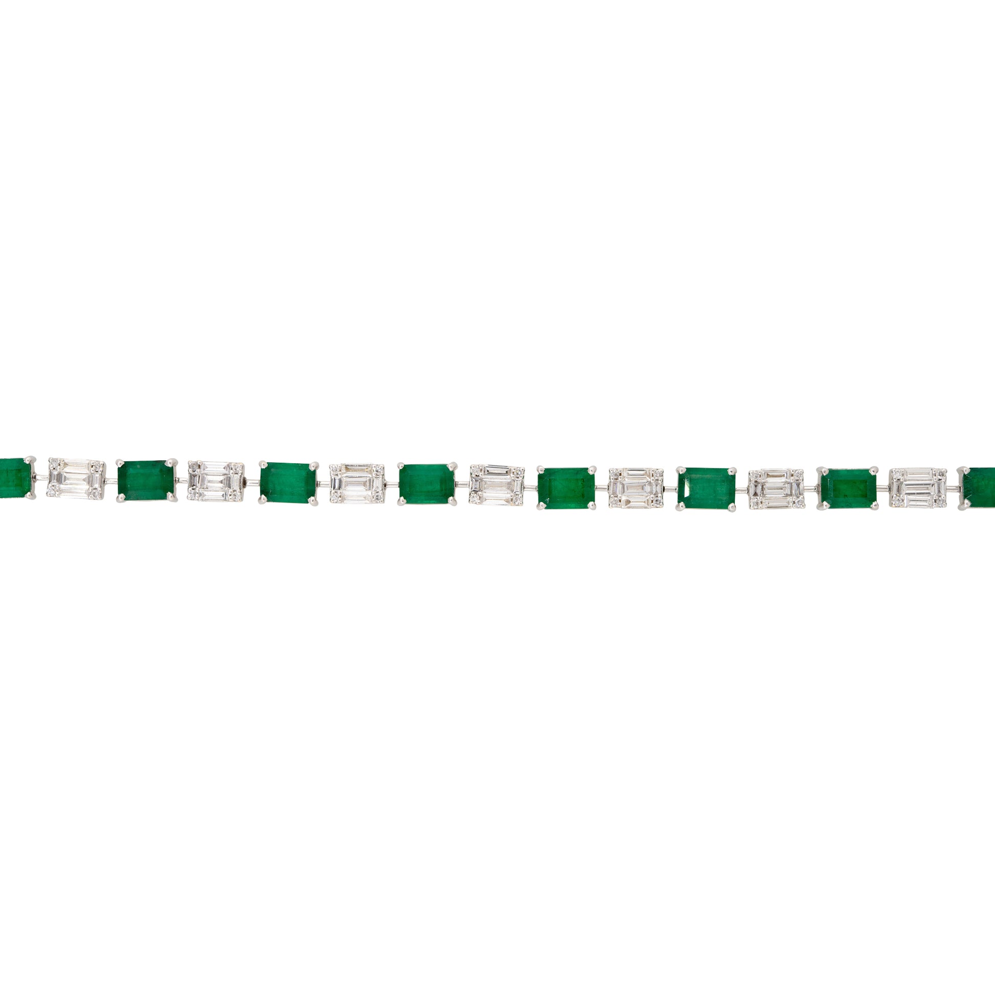 18k White Gold Natural 2.8 Carat Diamond Mosaic & Emerald Alternating Bracelet