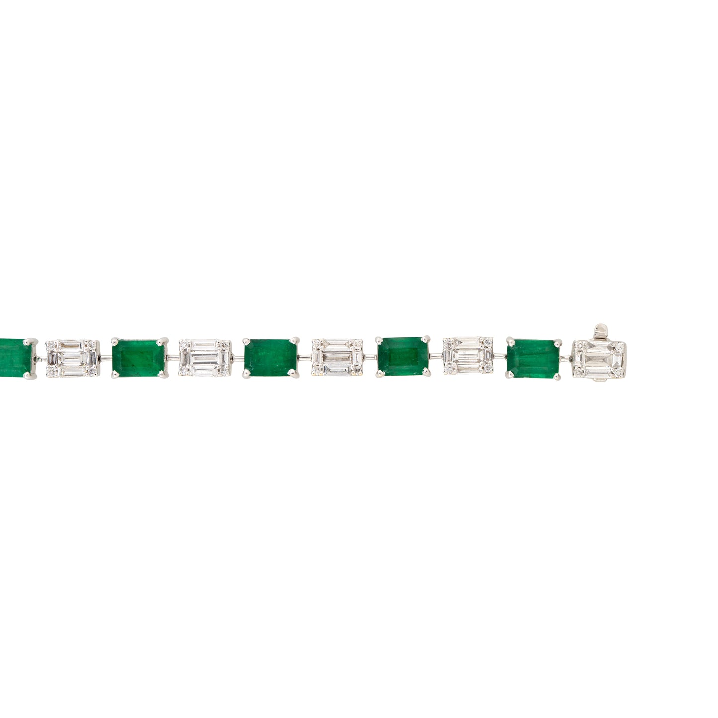 18k White Gold Natural 2.8 Carat Diamond Mosaic & Emerald Alternating Bracelet