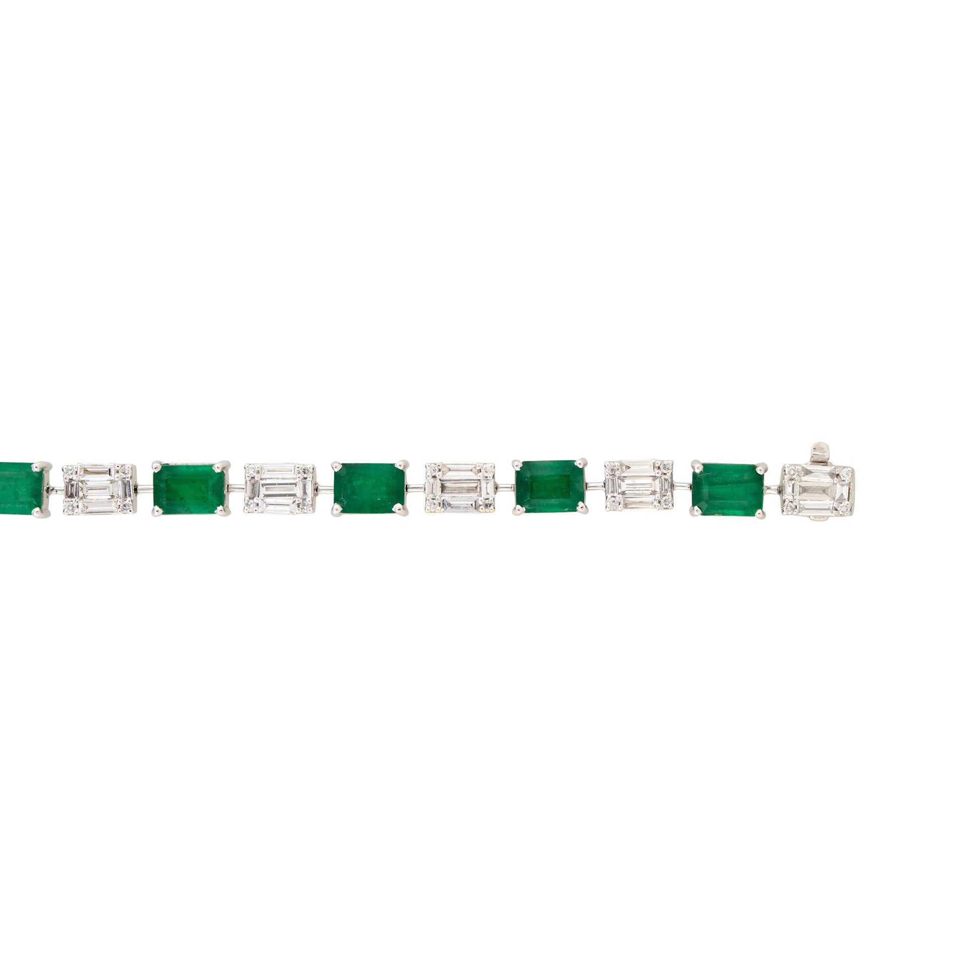 18k White Gold Natural 2.8 Carat Diamond Mosaic & Emerald Alternating Bracelet