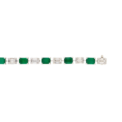 18k White Gold Natural 2.8 Carat Diamond Mosaic & Emerald Alternating Bracelet