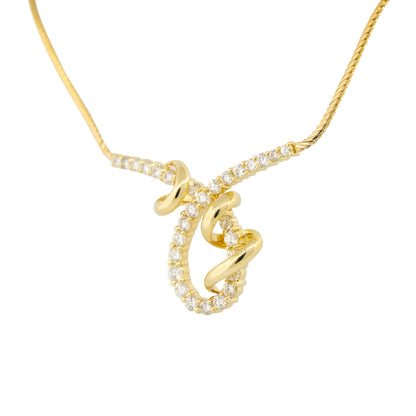 Jose Hess 18k Yellow Gold 3ct Round Brilliant Diamond Loop Ribbon Necklace