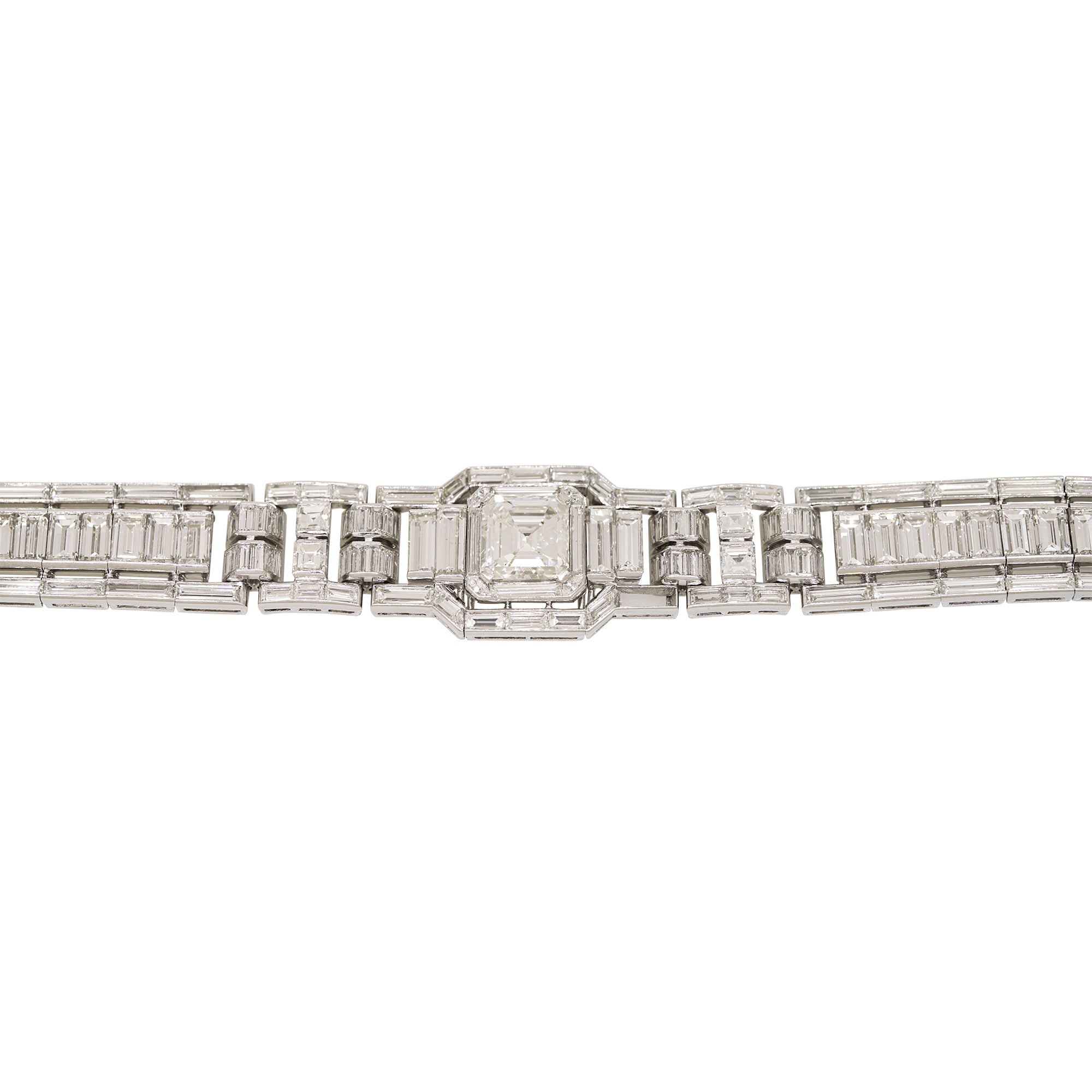 GIA Platinum Natural Emerald Cut & Multi-Shape Diamond Art-Deco Style Bracelet