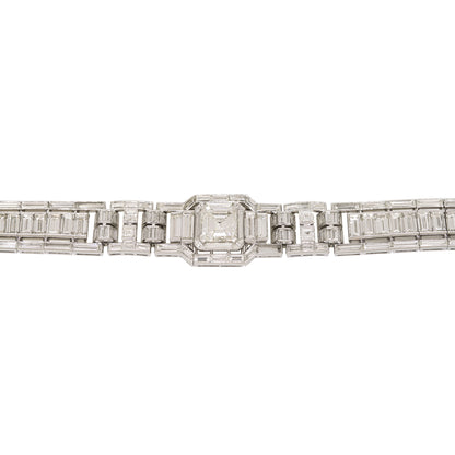 GIA Platinum Natural Emerald Cut & Multi-Shape Diamond Art-Deco Style Bracelet