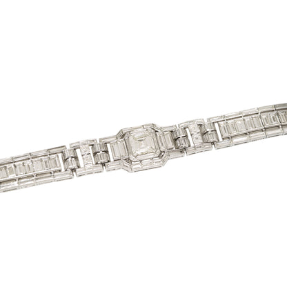 GIA Platinum Natural Emerald Cut & Multi-Shape Diamond Art-Deco Style Bracelet
