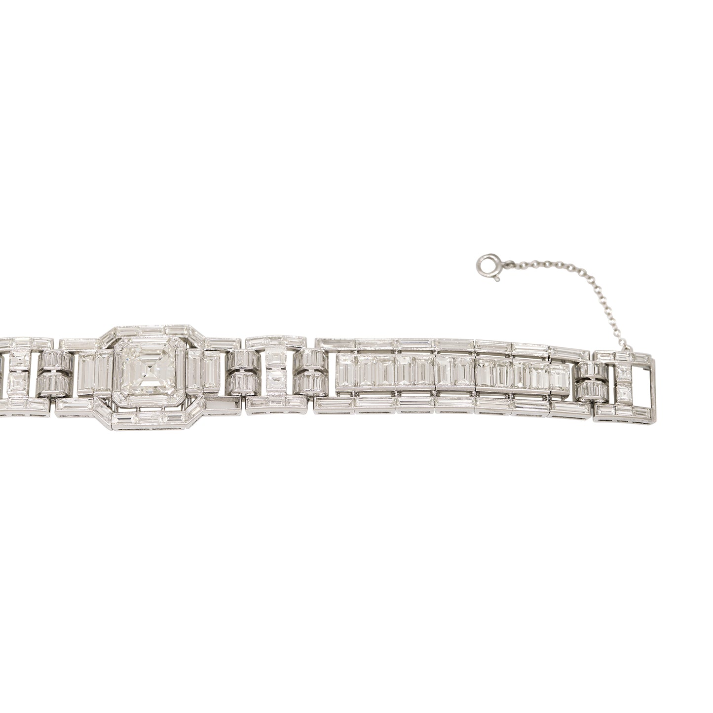 GIA Platinum Natural Emerald Cut & Multi-Shape Diamond Art-Deco Style Bracelet