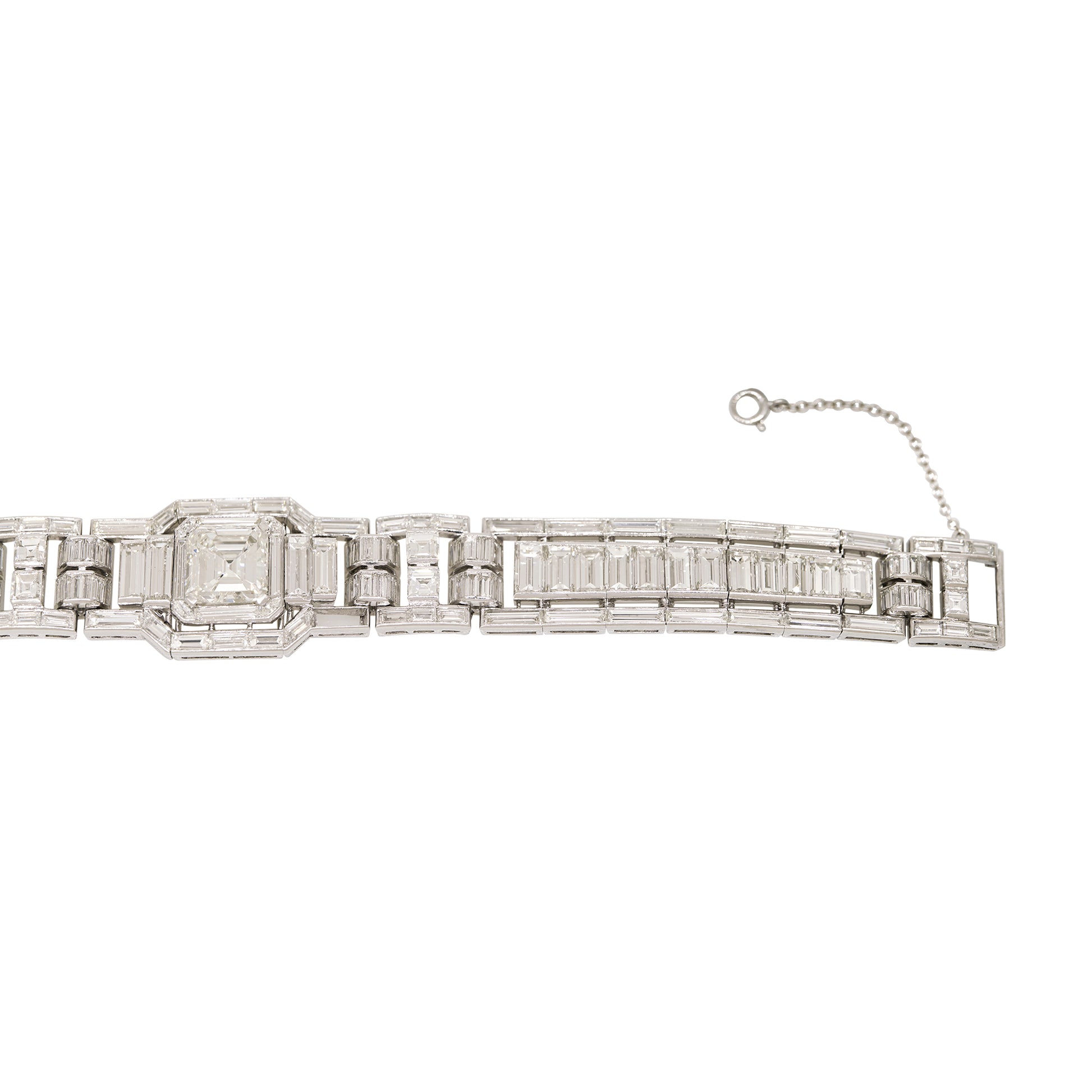 GIA Platinum Natural Emerald Cut & Multi-Shape Diamond Art-Deco Style Bracelet