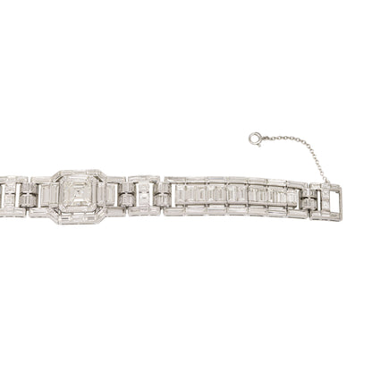 GIA Platinum Natural Emerald Cut & Multi-Shape Diamond Art-Deco Style Bracelet